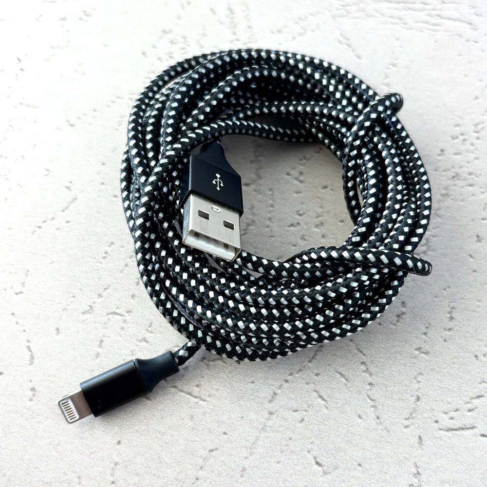 USBA to Lightning Charging Cable - Braided - MFi Certified- 9FT - Black White
